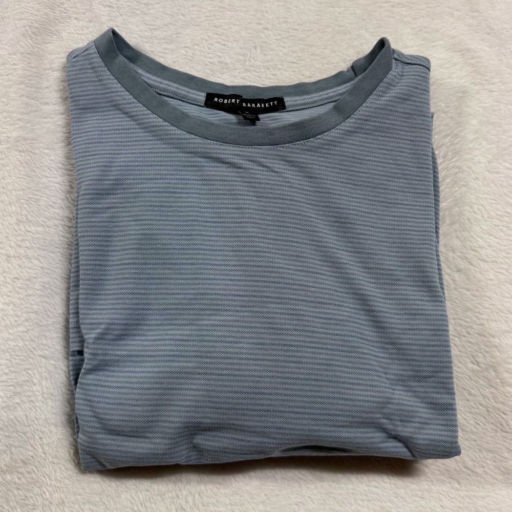 Robert Barakett L Bancroft Crew Neck Blue Striped Shirt Casual Minimalist Office